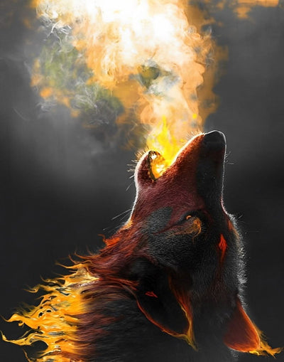 Loup Hurlant vers le Ciel Broderie Diamant