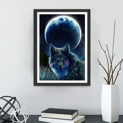Loup Noir et la Lune Noire Broderie Diamant