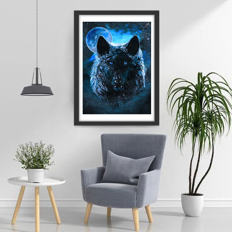 Loup Noir et le Ciel Bleu Broderie Diamant