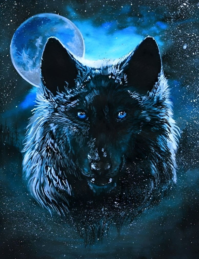 Loup Noir et le Ciel Bleu Broderie Diamant