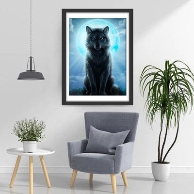 Loup Noir et Lune Bleue Broderie Diamant