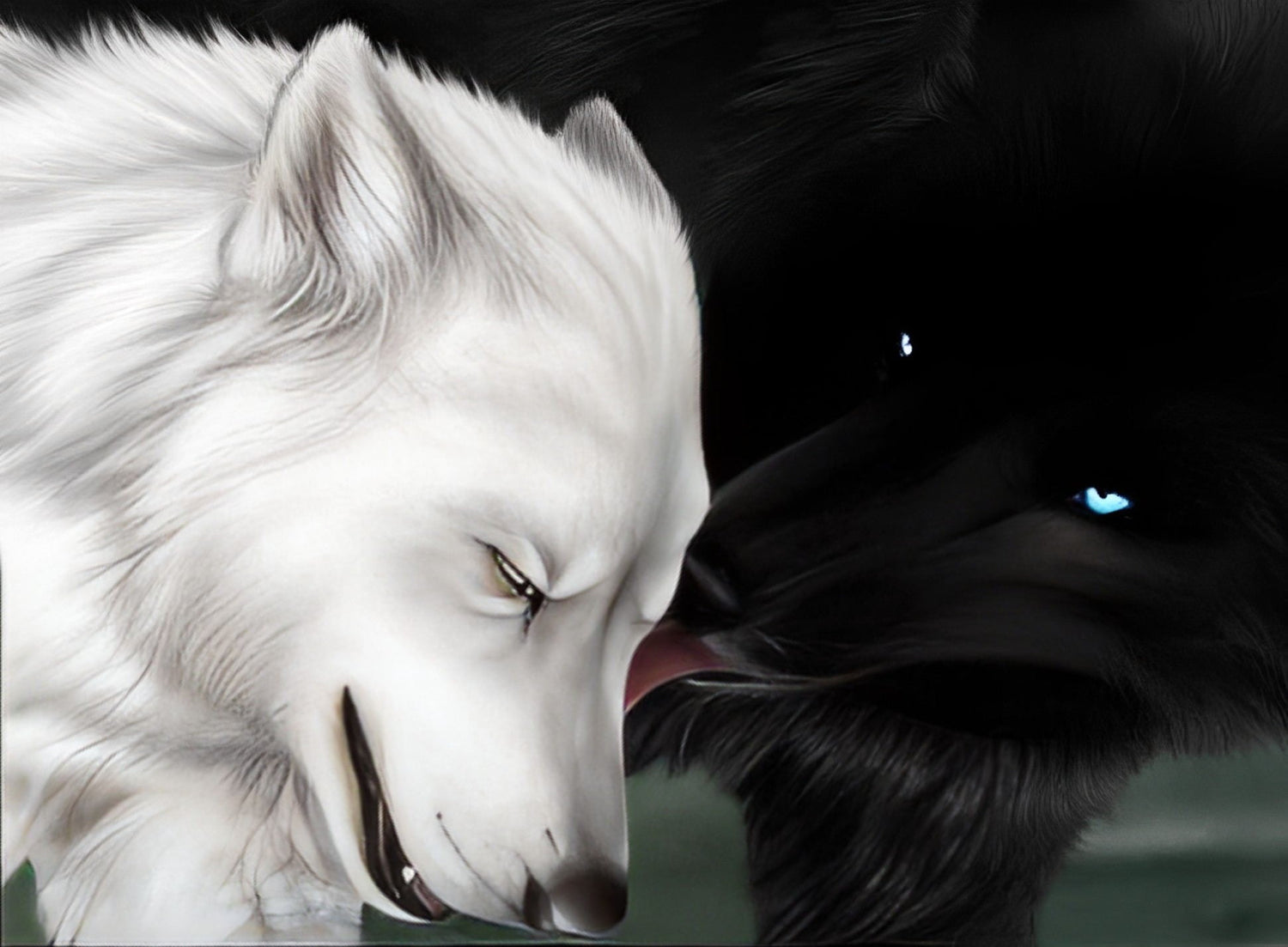 Loup Noir Léchant Loup Blanc Broderie Diamant