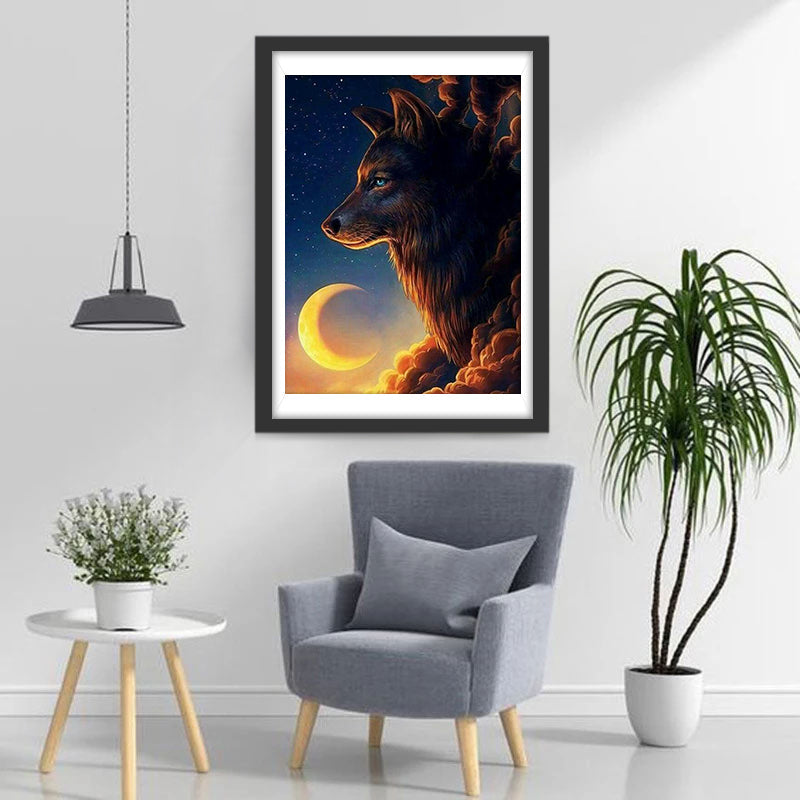 Loup, Nuage et Lune Animal Broderie Diamant