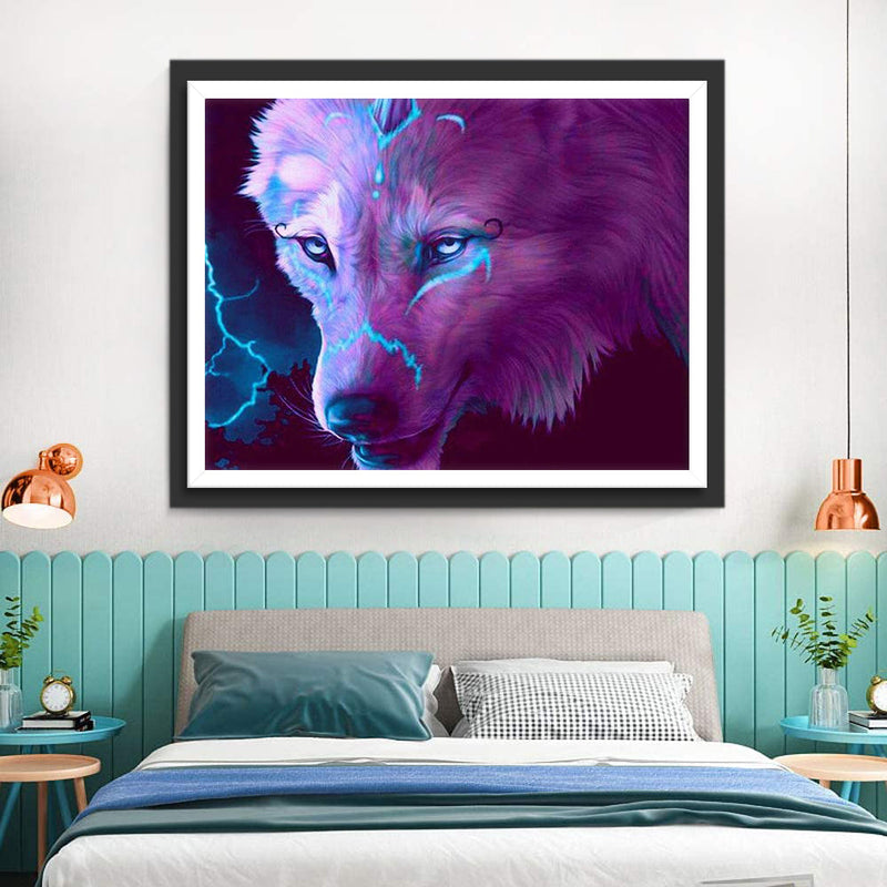 Loup Rose avec des Motifs Bleus Broderie Diamant