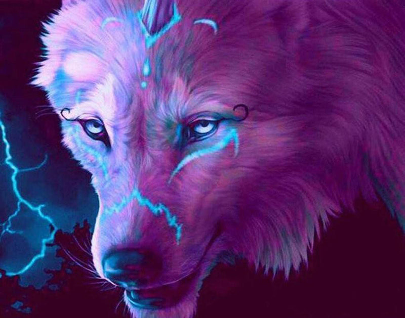 Loup Rose avec des Motifs Bleus Broderie Diamant