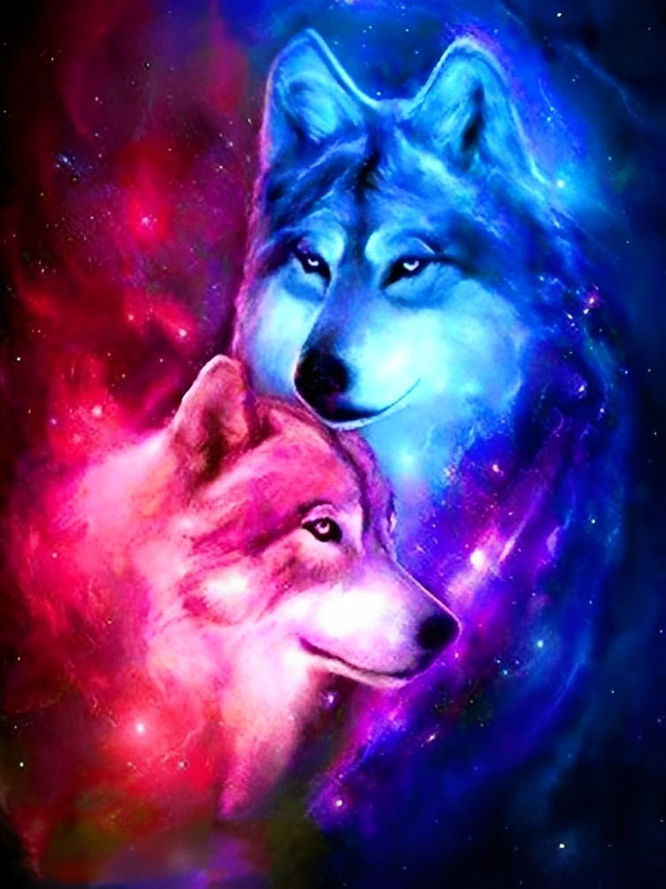 Loup Rouge et Loup Bleu Magnifiques Broderie Diamant
