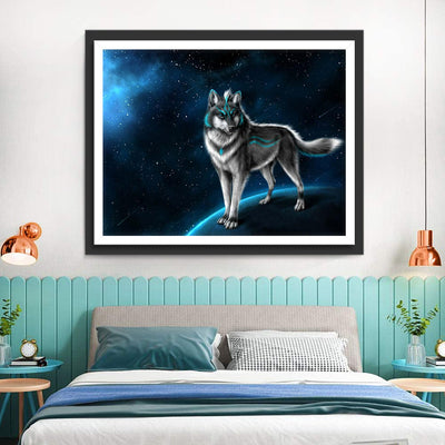 Loup sur la Lune Broderie Diamant