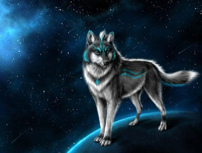 Loup sur la Lune Broderie Diamant