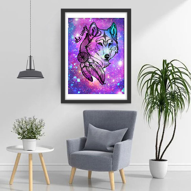Loup Violet de Lignes Broderie Diamant