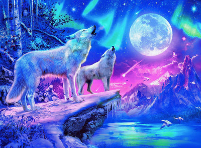 Loups Blancs Hurlants et Aurore Polaire Broderie Diamant
