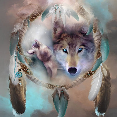 Loups dans Capteur de Rêves Broderie Diamant