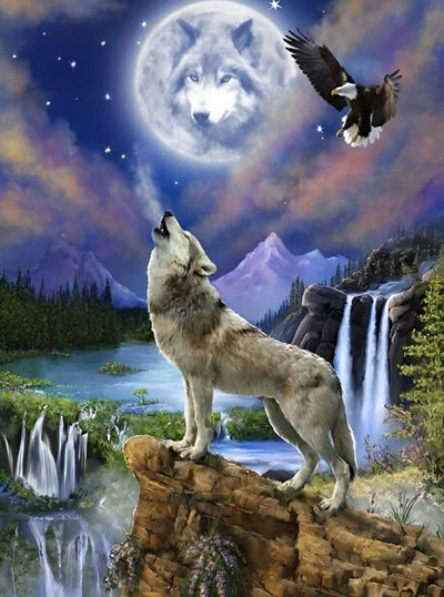 Loups et Aigles Broderie Diamant
