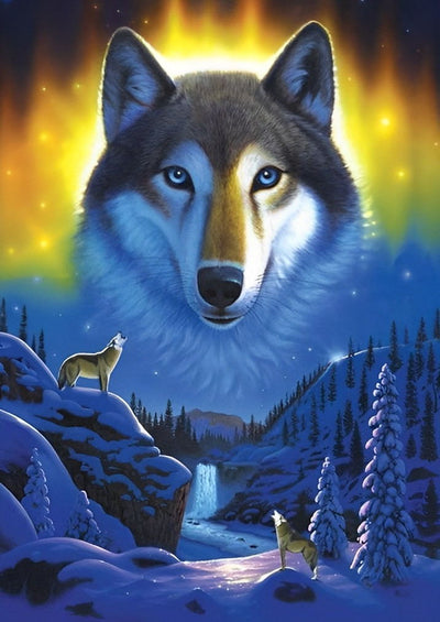 Loups et Aurore Polaire Multicolore Broderie Diamant