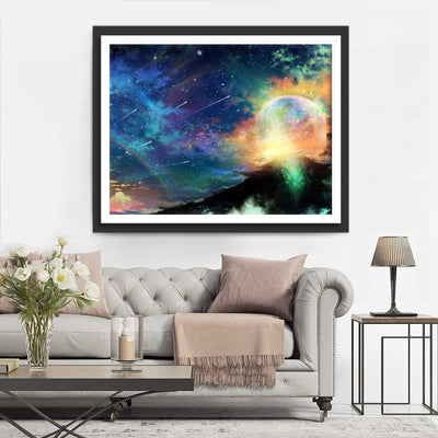 Lune Claire et Étoiles Filantes Broderie Diamant
