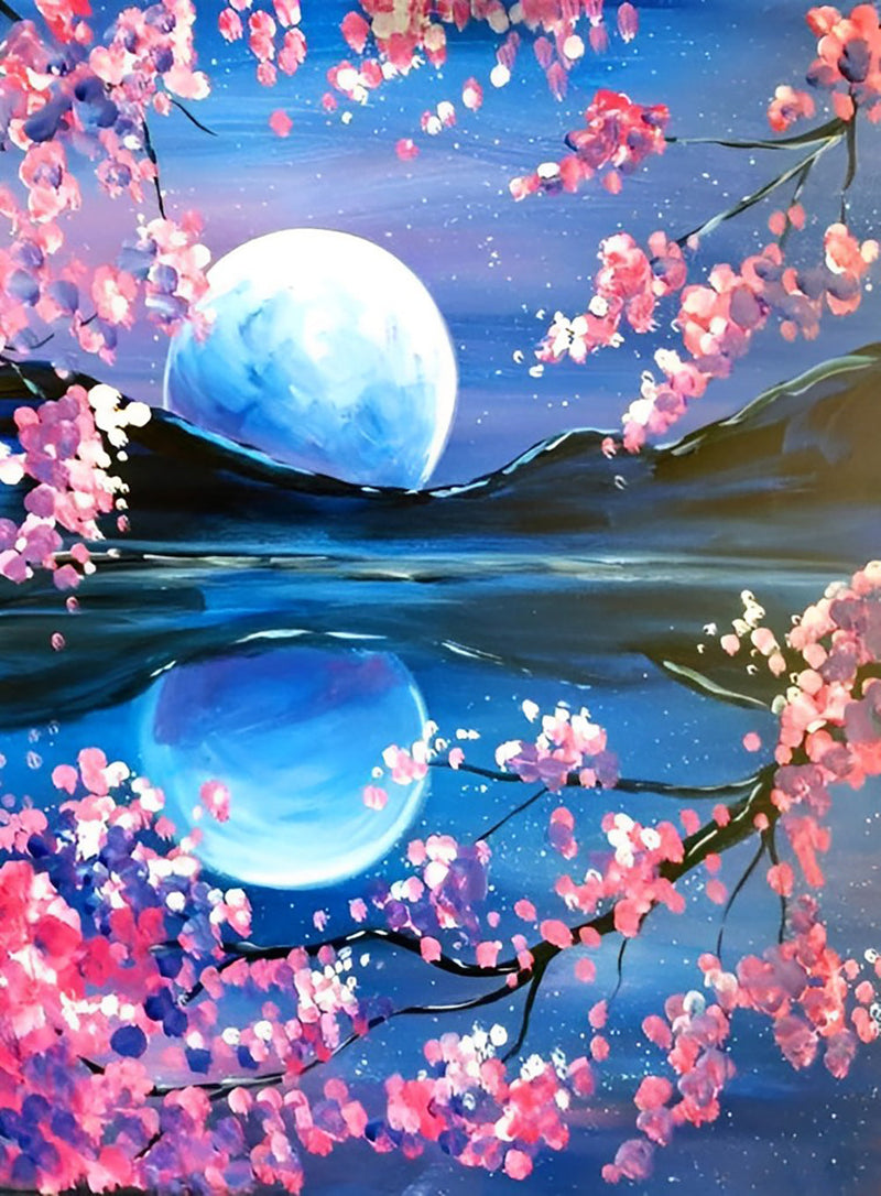 Lune Claire et Fleurs Broderie Diamant