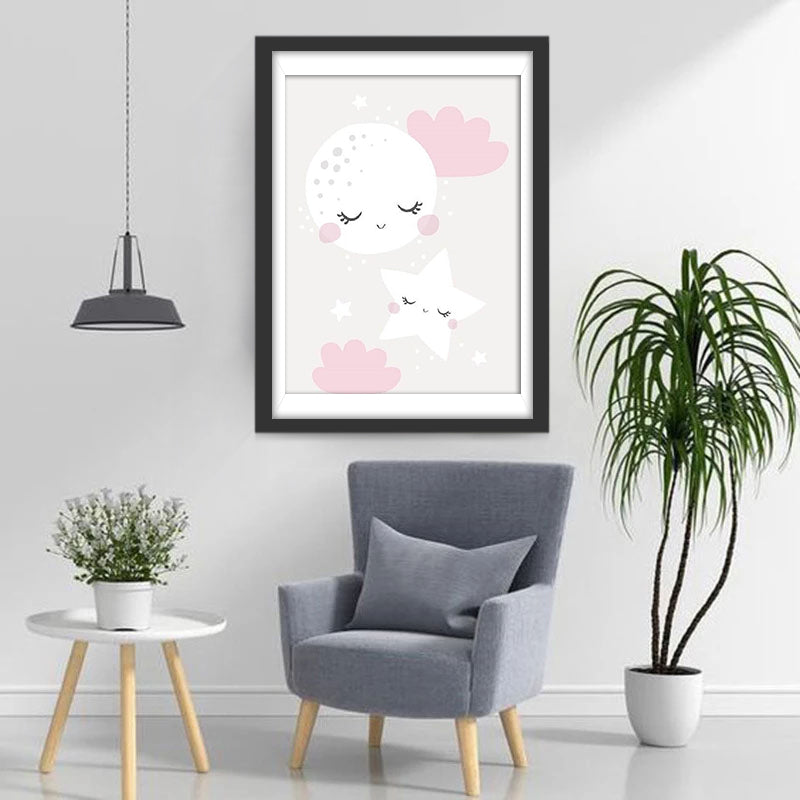 Lune et Etoiles en Dessin Animé Broderie Diamant