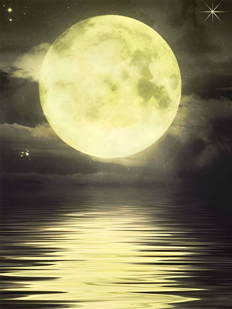 Lune et son Reflet dans la Mer Broderie Diamant