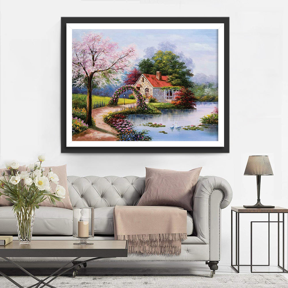 Maison avec une Porte Fleurie Broderie Diamant