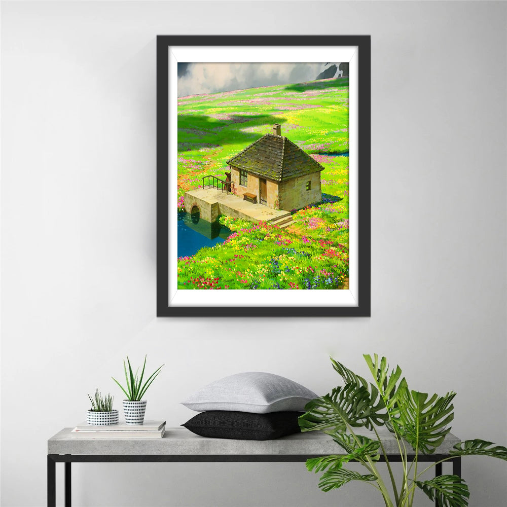 Maison et Pelouse Broderie Diamant