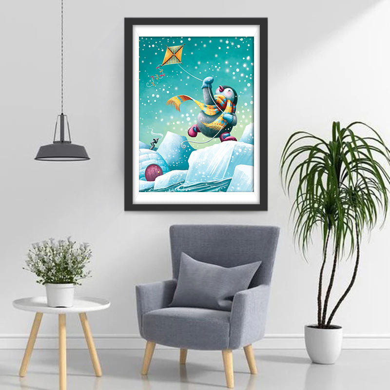 Manchot Jouent au Cerf-Volant Broderie Diamant