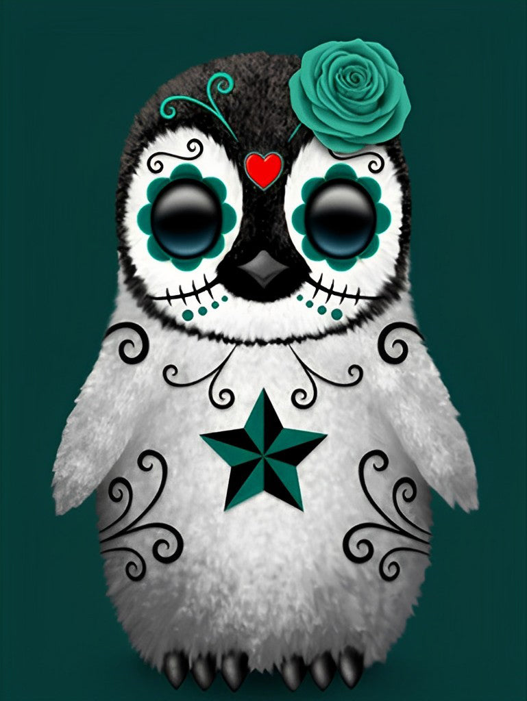 Manchot Squelette Noir et Vert Broderie Diamant