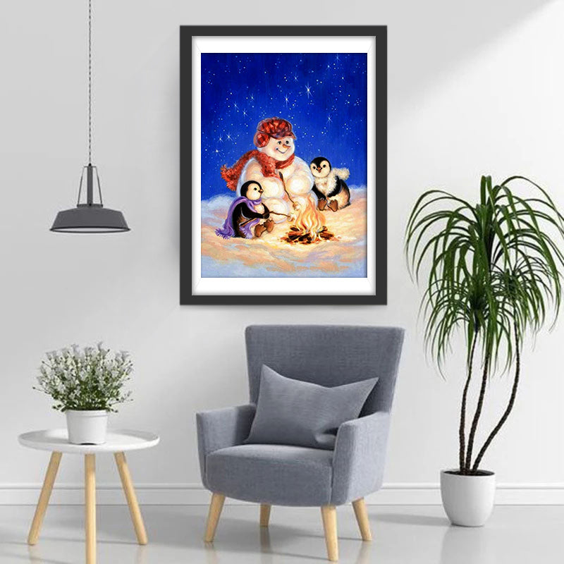 Manchots et Bonhomme de Neige Broderie Diamant