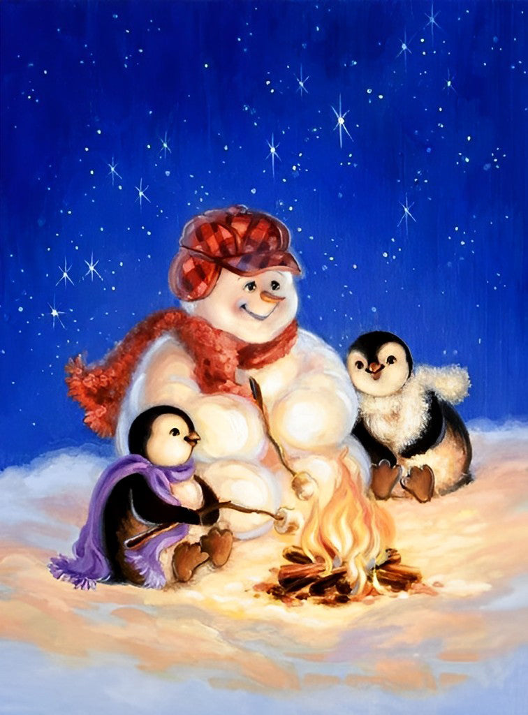 Manchots et Bonhomme de Neige Broderie Diamant