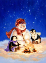 Manchots et Bonhomme de Neige Broderie Diamant