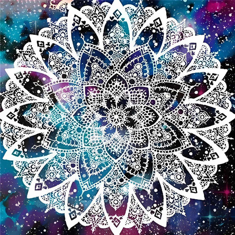 Mandala Blanc et Fond Coloré Broderie Diamant