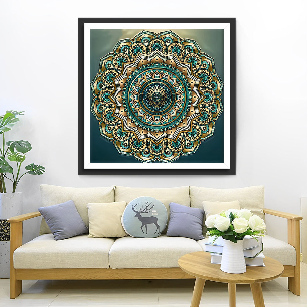Mandala Doré et Vert Broderie Diamant