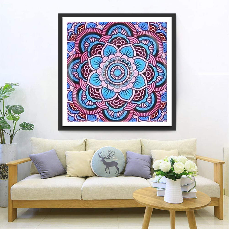 Mandala Rose et Bleu Broderie Diamant