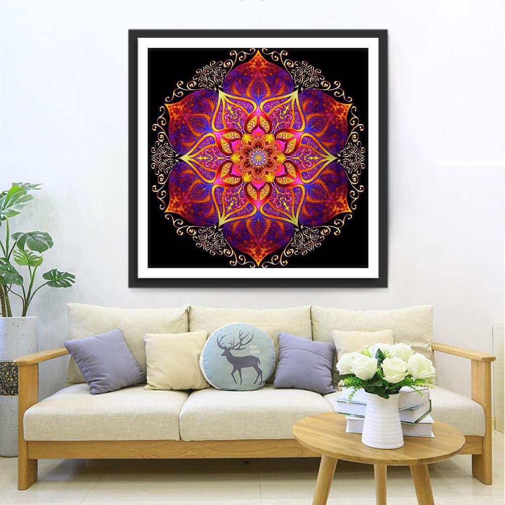 Mandala Rouge et Jaune Broderie Diamant