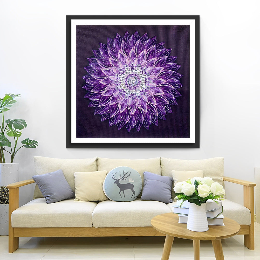 Mandala Violet et Blanc Broderie Diamant