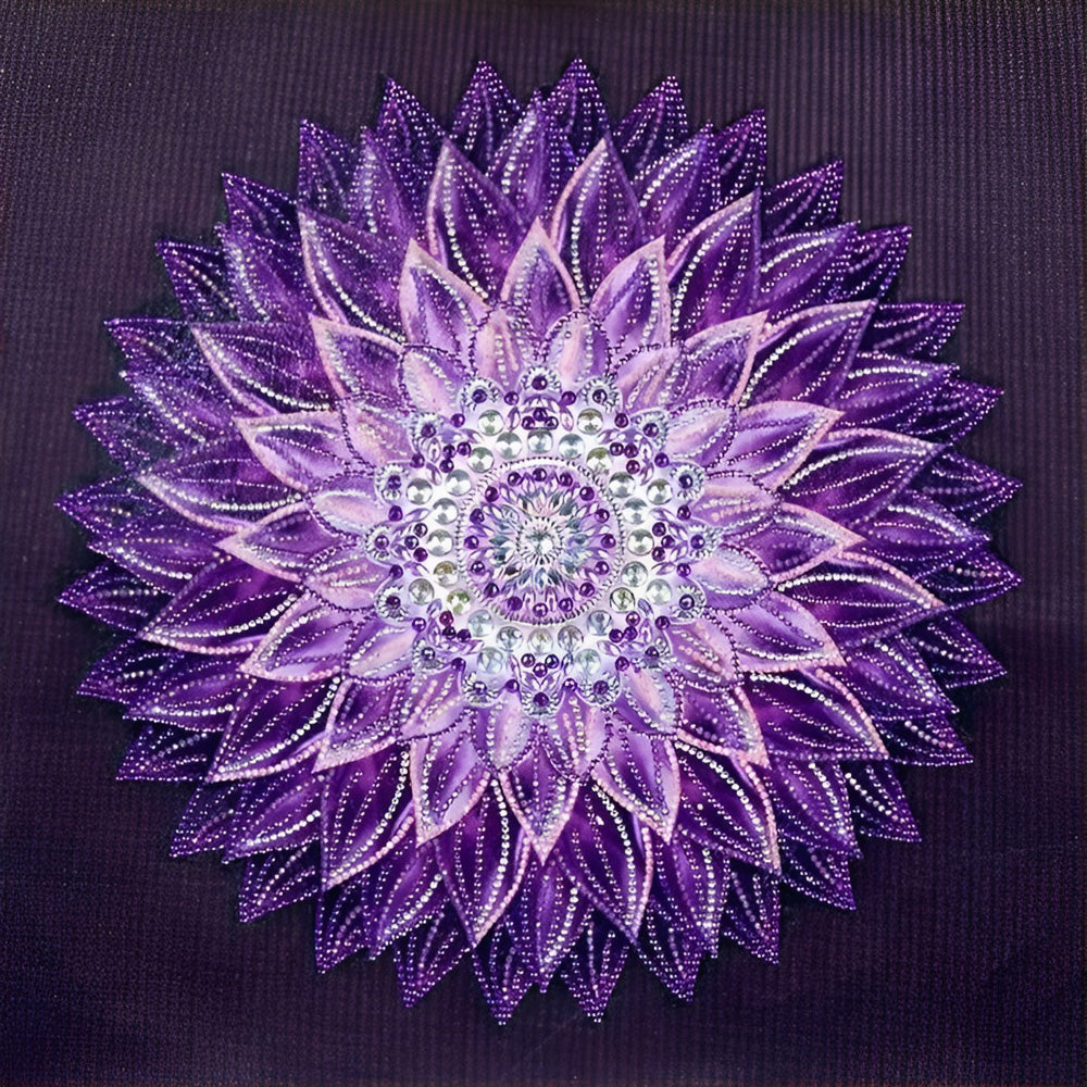 Mandala Violet et Blanc Broderie Diamant