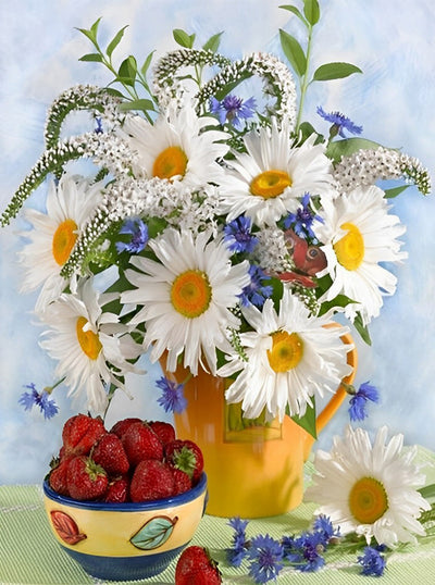 Marguerites Blanches Broderie Diamant