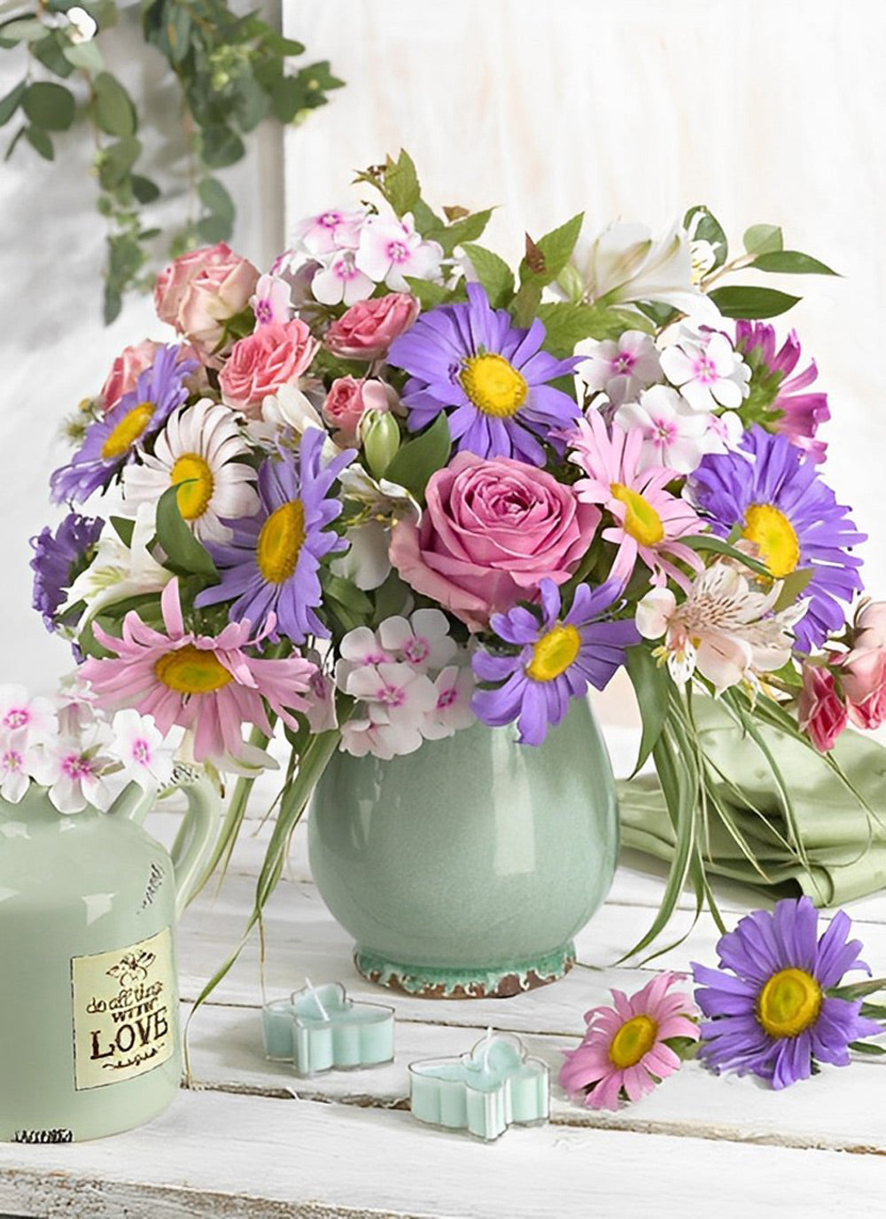 Marguerites et Roses Broderie Diamant