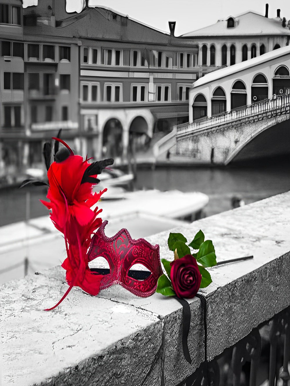 Masque et Rose Rouges Broderie Diamant