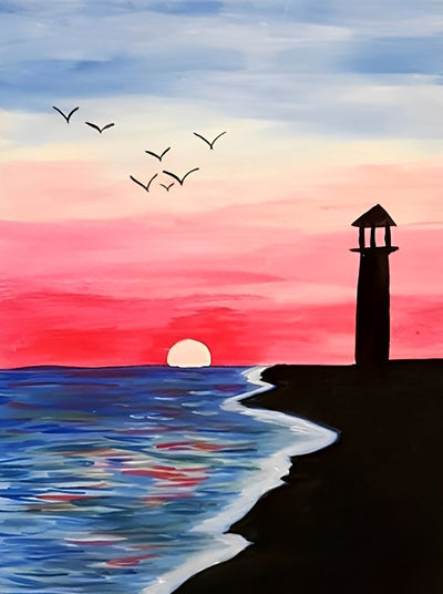 Mer Bleue et Ciel Rose Broderie Diamant
