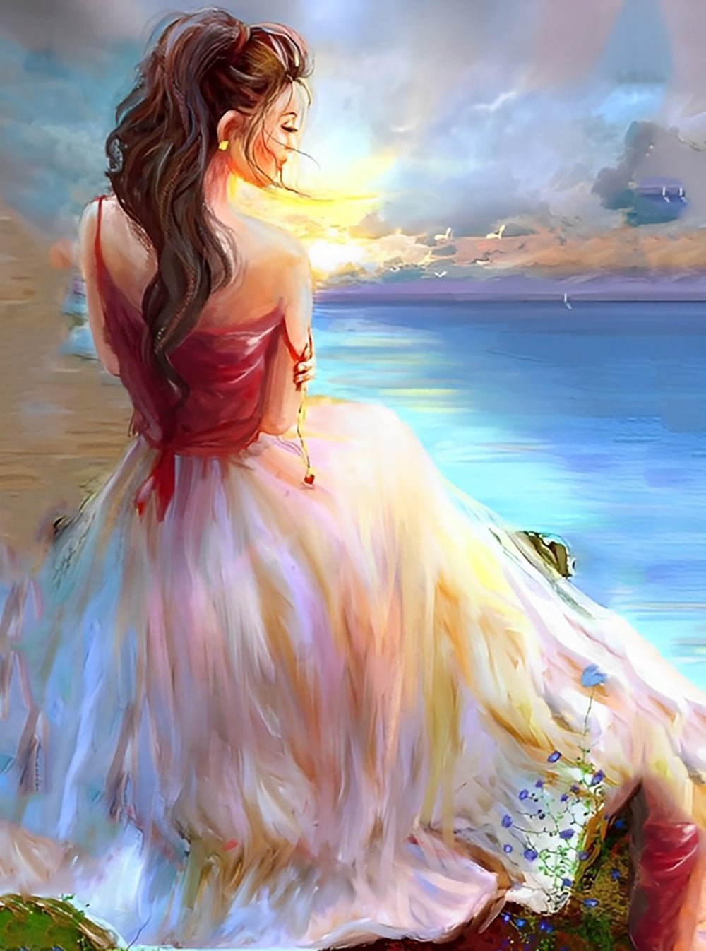 Mer et Belle Femme Broderie Diamant