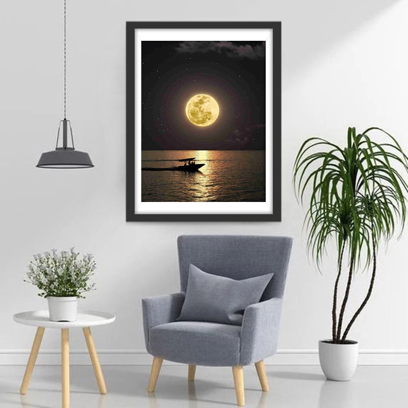 Mer et la Lune dans la Nuit Broderie Diamant