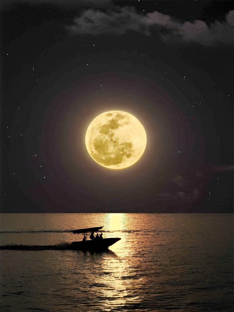 Mer et la Lune dans la Nuit Broderie Diamant