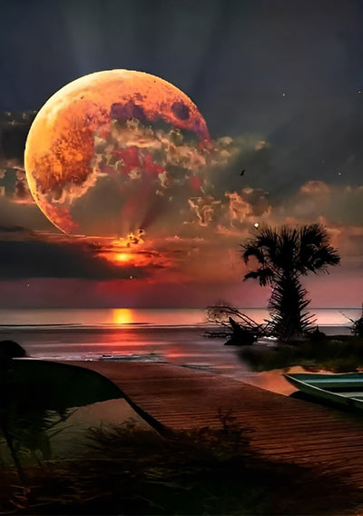 Mer et la Lune Rouge Broderie Diamant