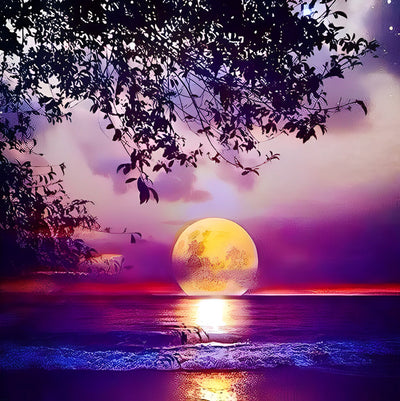 Mer et Lune Claire Jaune Broderie Diamant