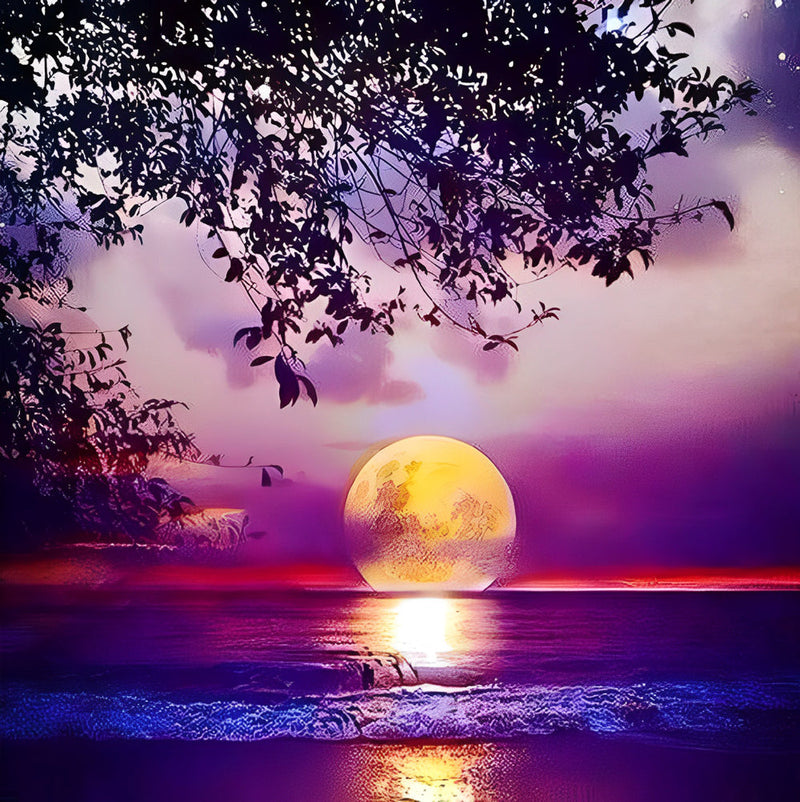 Mer et Lune Claire Jaune Broderie Diamant