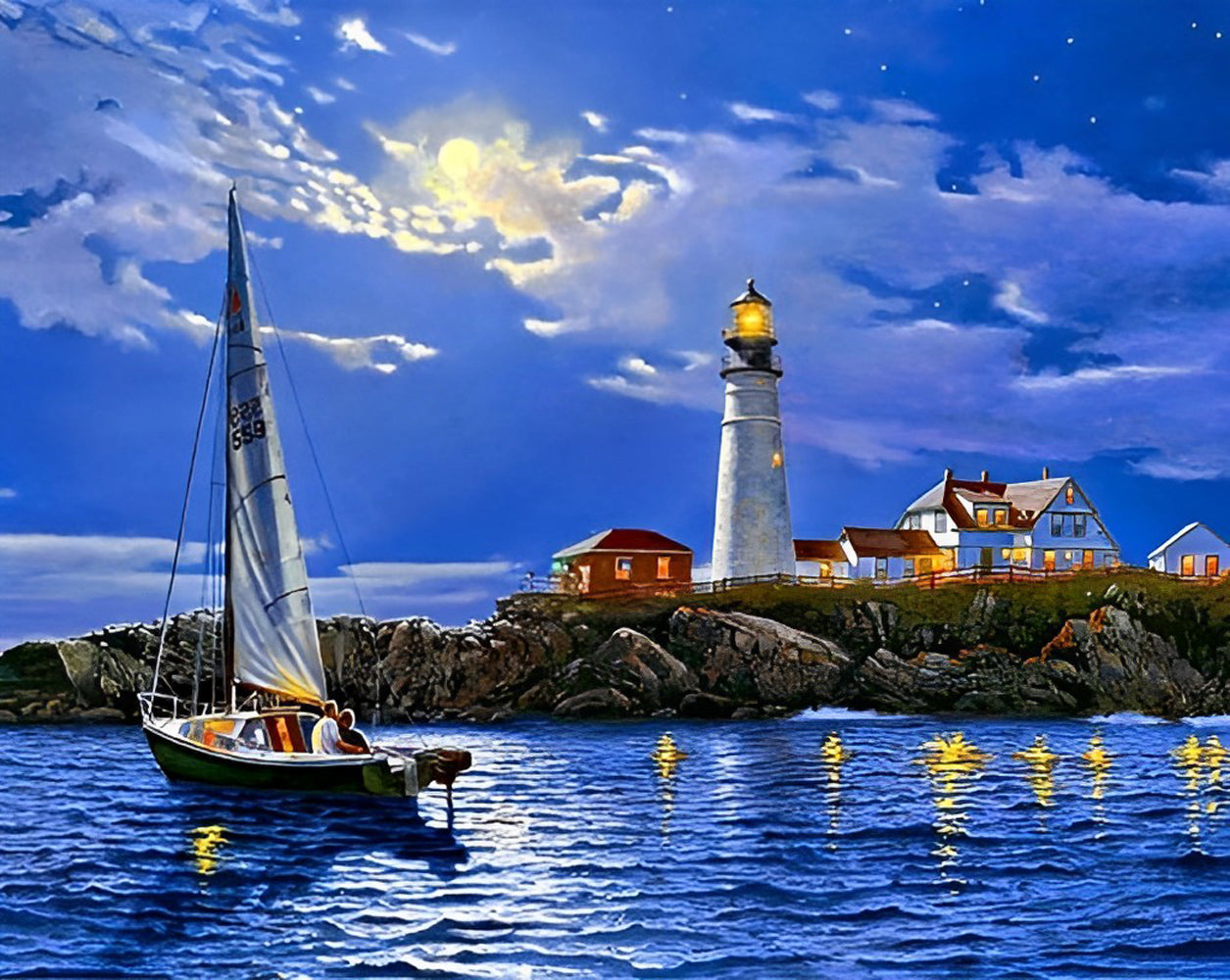 Mer et Petit Voilier Broderie Diamant