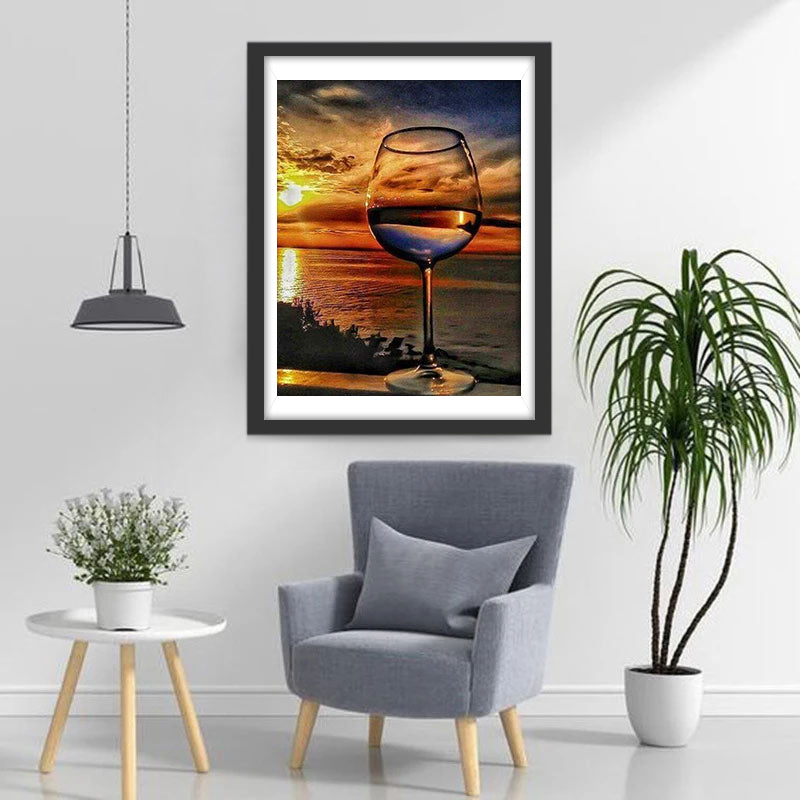Mer et Verre à Vin Paysage Broderie Diamant