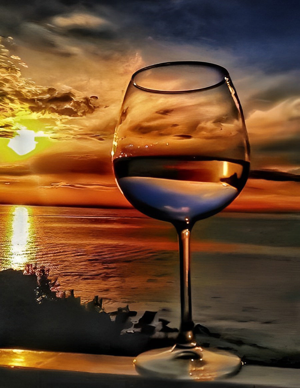 Mer et Verre à Vin Paysage Broderie Diamant