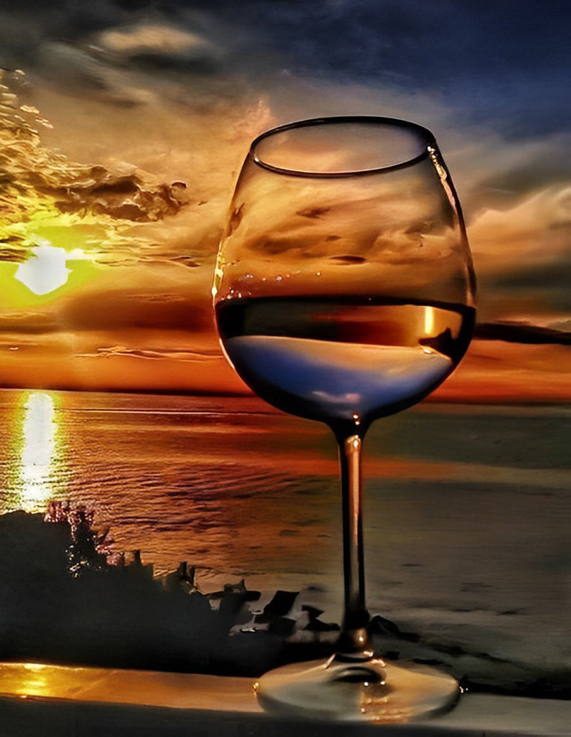 Mer et Verre à Vin Paysage Broderie Diamant