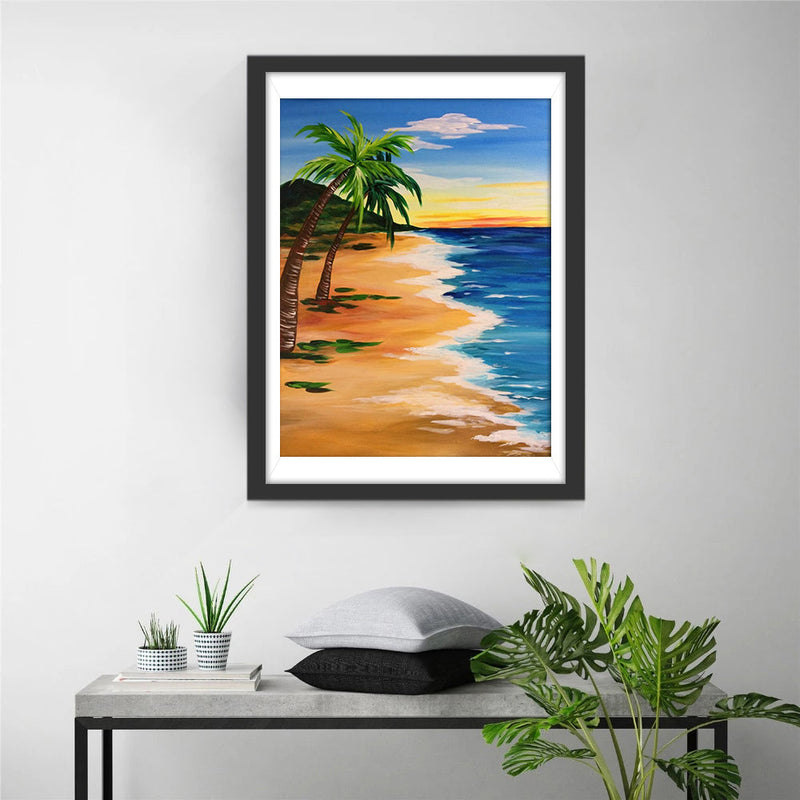 Mer, Plage et Cocotiers Broderie Diamant