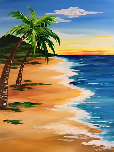 Mer, Plage et Cocotiers Broderie Diamant